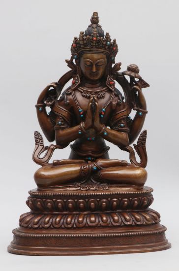 Picture of Khadcheri Statue | Chenrezig | Handmade | Copper Oxidized