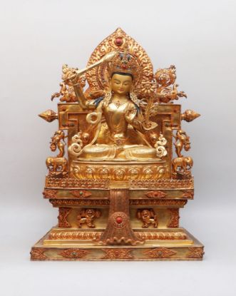 Picture of Singhasan Manjushree| Manjushree Statue | Gold Gilded | Handmade