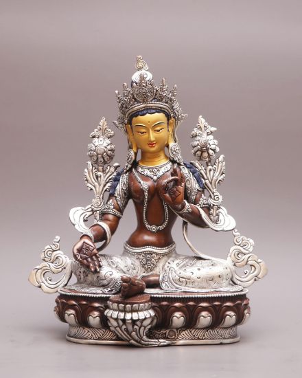 Picture of Arya Tara Statue | Green Tara | Copper Oxidized |Silver Plated