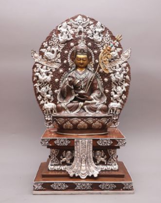 Picture of Singhasan Guru Padmasambhav | Handcarved | Copper Oxidized