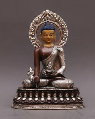 Picture of  Bhaisarjya Guru Statue | Medicine Buddha | Copper  Oxidized | Silver Plated